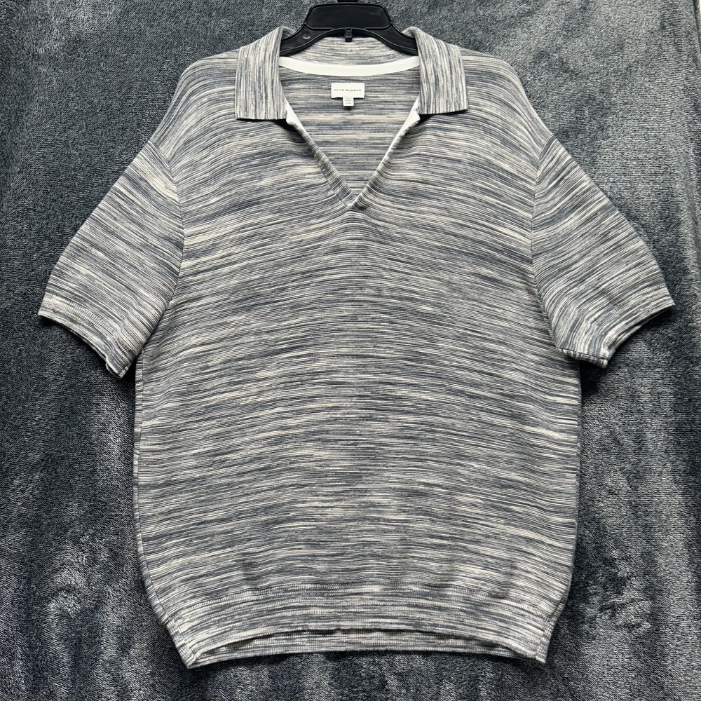 Club Monaco Mens Size L Short Sleeve Gray Pullover Polo Sweater (S3)